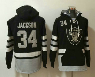 Oakland Raiders #34 Bo Jackson NEW Black Pocket Stitched Pullover Hoodie