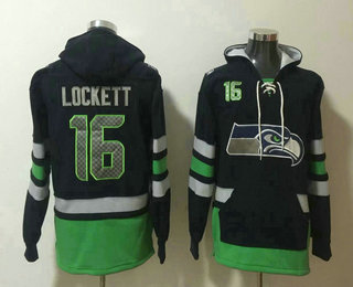 Seattle Seahawks #16 Tyler Lockett NEW Navy Blue Pocket Stitched Pullover Hoodie