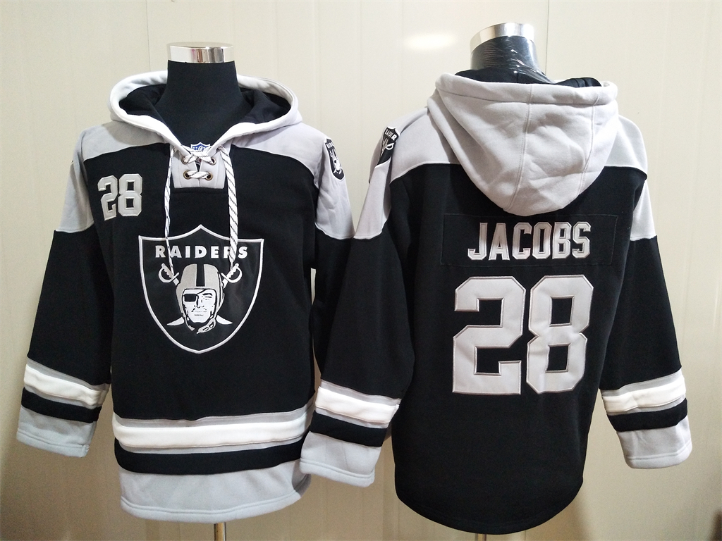 Las Vegas Raiders 28 Josh Jacobs NEW Black Pocket Stitched Pullover Hoodie