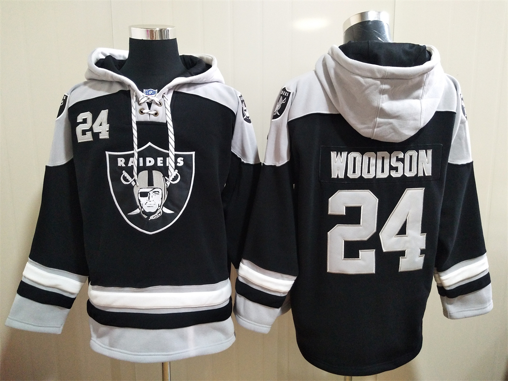 Las Vegas Raiders 24 Charles Woodson NEW Black Pocket Stitched Pullover Hoodie