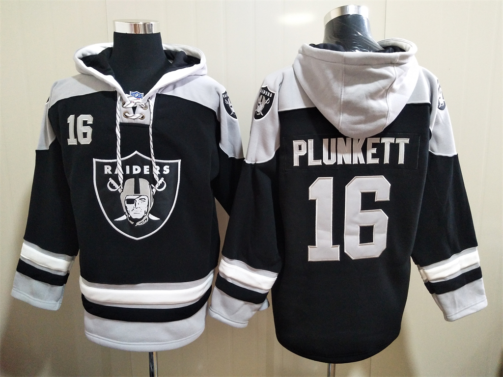 Las Vegas Raiders 16 Jim Plunkett NEW Black Pocket Stitched Pullover Hoodie