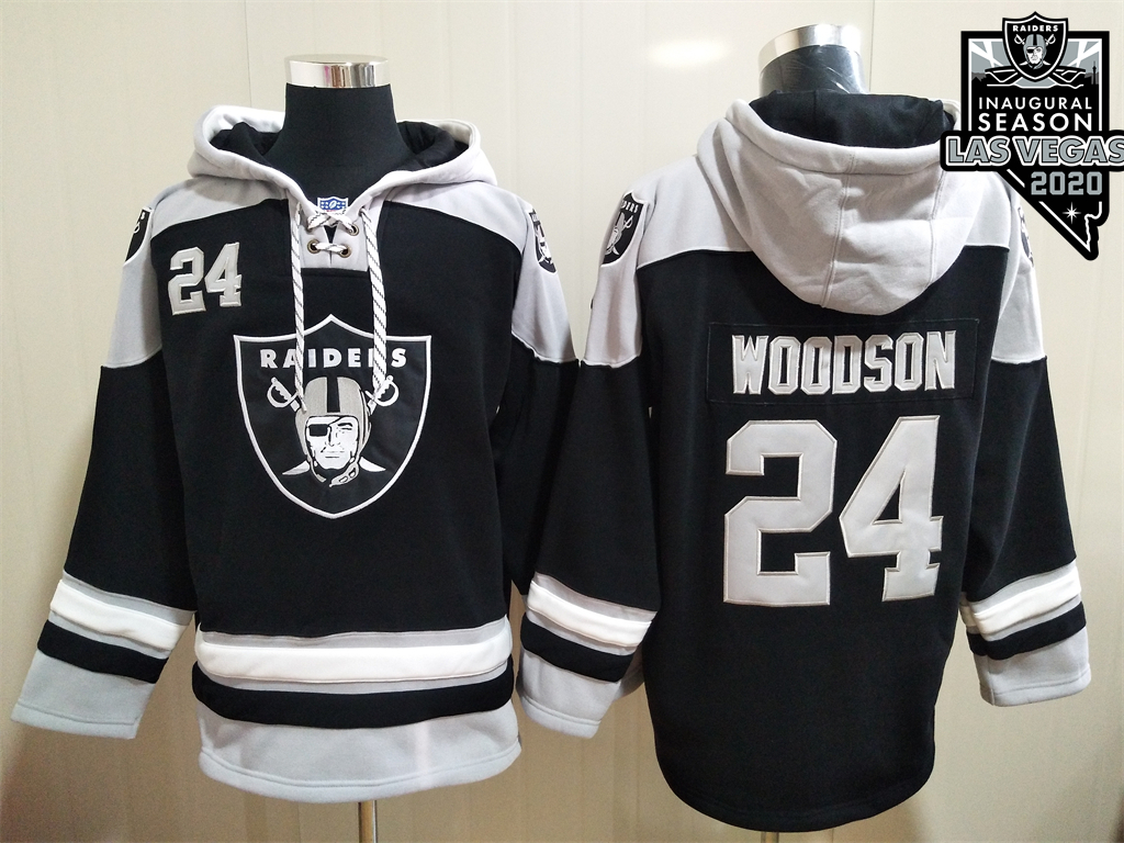 Las Vegas Raiders #24 Charles Woodson NEW Black 2020 Inaugural Season Pocket Stitched Pullover Hoodi