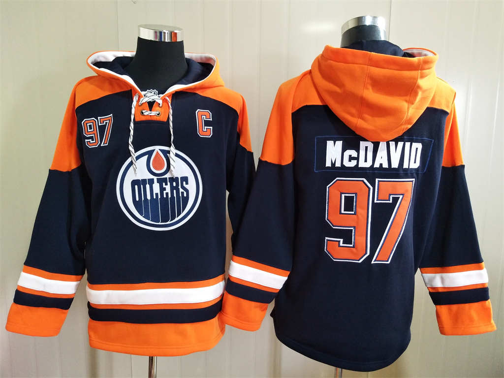 Edmonton Oilers #97 Connor McDavid NEW Navy Blue Stitched Hockey Hoodie