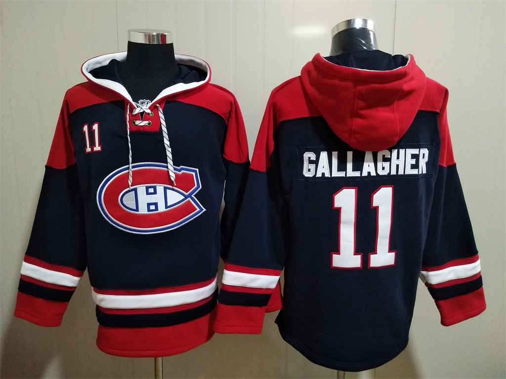 Hockey Montreal Canadiens #11 Brendan Gallagher Navy Blue Hoodie