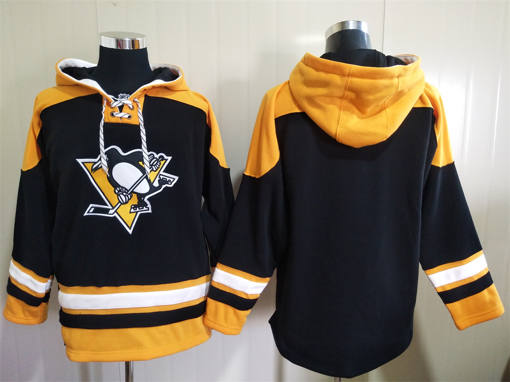 Pittsburgh Penguins Black Ageless Must Have Lace Up Pullover Blank Hoodie