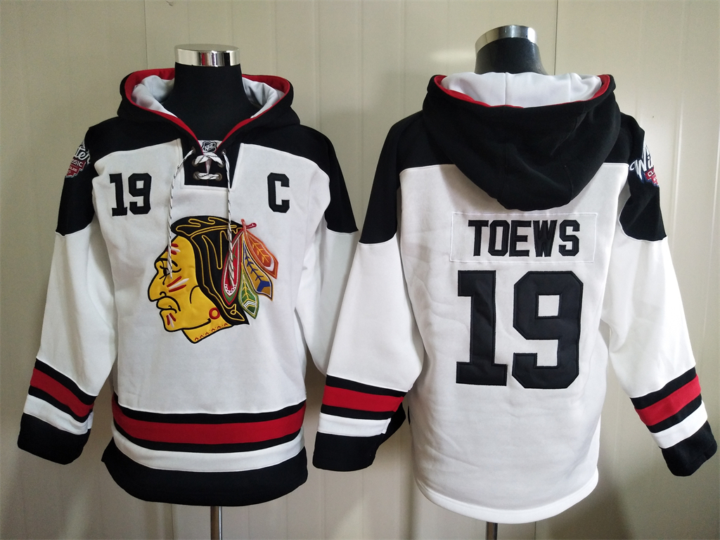 Chicago Blackhawks #19 Jonathan Toews White Ageless Must Have Lace Up Pullover Hoodie