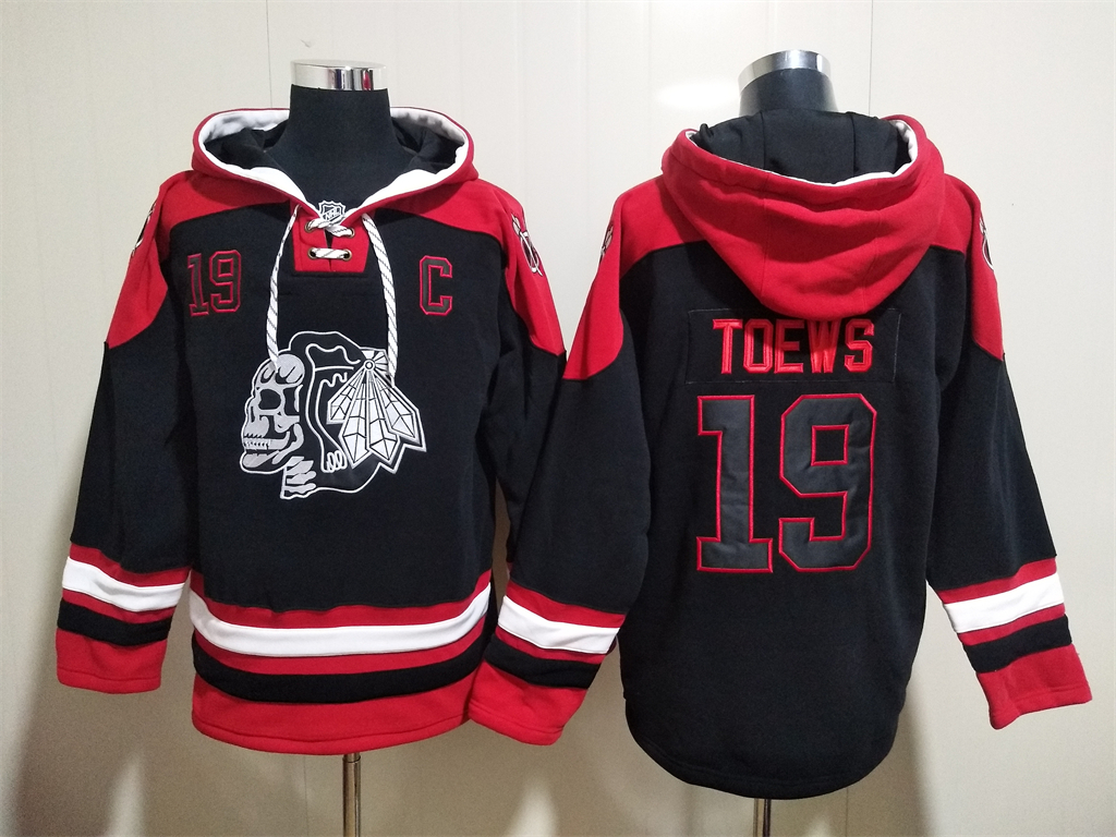 Chicago Blackhawks #19 Jonathan Toews Black Ageless Must Have Lace Up Pullover Hoodie