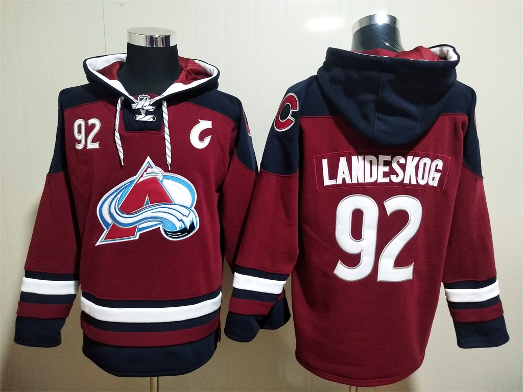 Colorado Avalanche #92 Gabriel Landeskog NEW Dark Red Stitched Hoodie