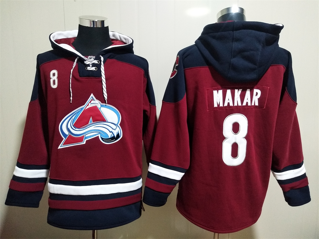 Colorado Avalanche #8 Cale Makar NEW Dark Red Stitched Hoodie