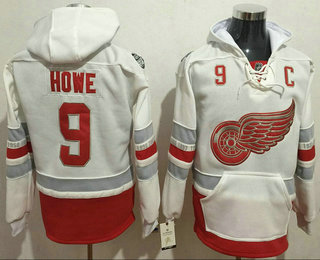 Detroit Red Wings #9 Gordie Howe Reebok White 2017 Centennial Classic Premier Old Time Hockey Hoodie