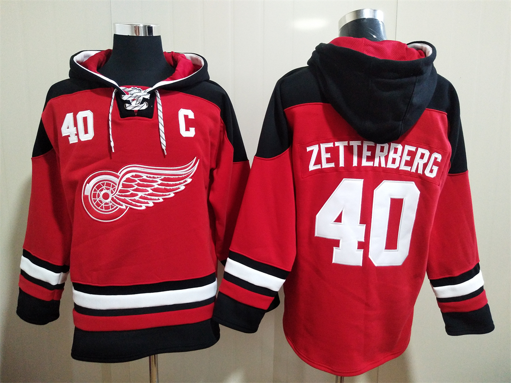 Detroit Red Wings #40 Henrik Zetterberg C Patch Red Hoodie