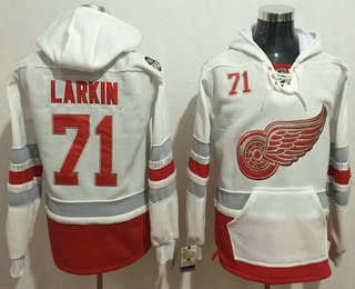 Detroit Red Wings #71 Dylan Larkin Reebok White 2017 Centennial Classic Premier Old Time Hockey Hood