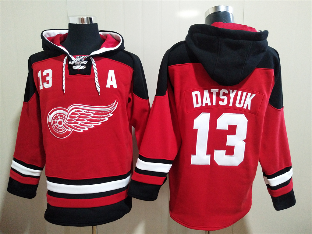 Detroit Red Wings #13 Pavel Datsyuk A Patch Red Hoodie