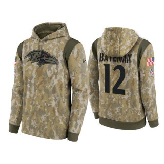 Baltimore Ravens #12 Rashod Bateman Camo 2021 Salute To Service Therma Performance Pullover Hoodie