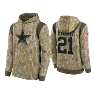 Dallas Cowboys #21 Ezekiel Elliott Camo 2021 Salute To Service Therma Performance Pullover Hoodie