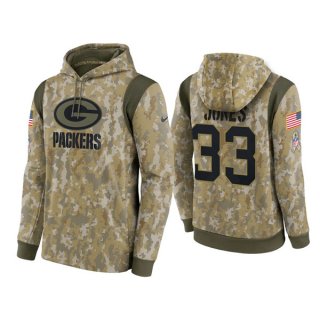 Green Bay Packers #33 Aaron Jones Camo 2021 Salute To Service Therma Performance Pullover Hoodie