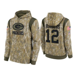 Green Bay Packers #12 Aaron Rodgers Camo 2021 Salute To Service Therma Performance Pullover Hoodie