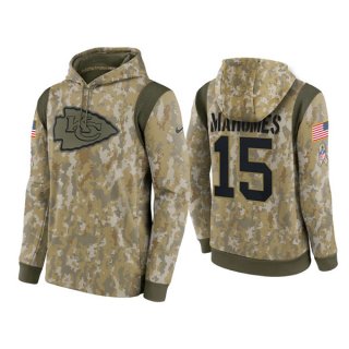 Kansas City Chiefs #15 Patrick Mahomes Camo 2021 Salute To Service Therma Performance Pullover Hoodi