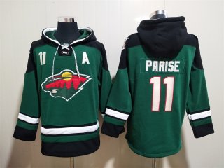 Minnesota Wild #11 Zach Parise Green Ageless Must-Have Lace-Up Pullover Hoodie