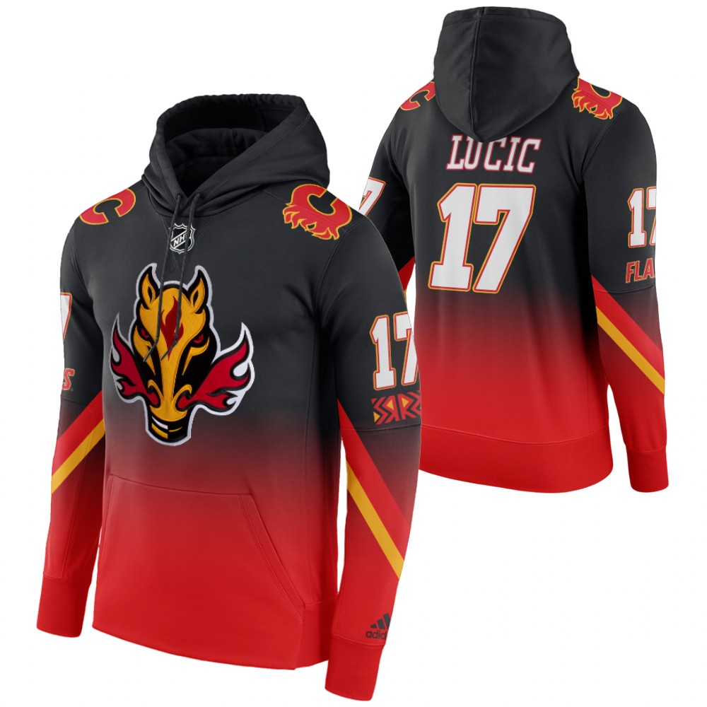 Calgary Flames #17 Milan Lucic Adidas Reverse Retro Pullover Hoodie Black