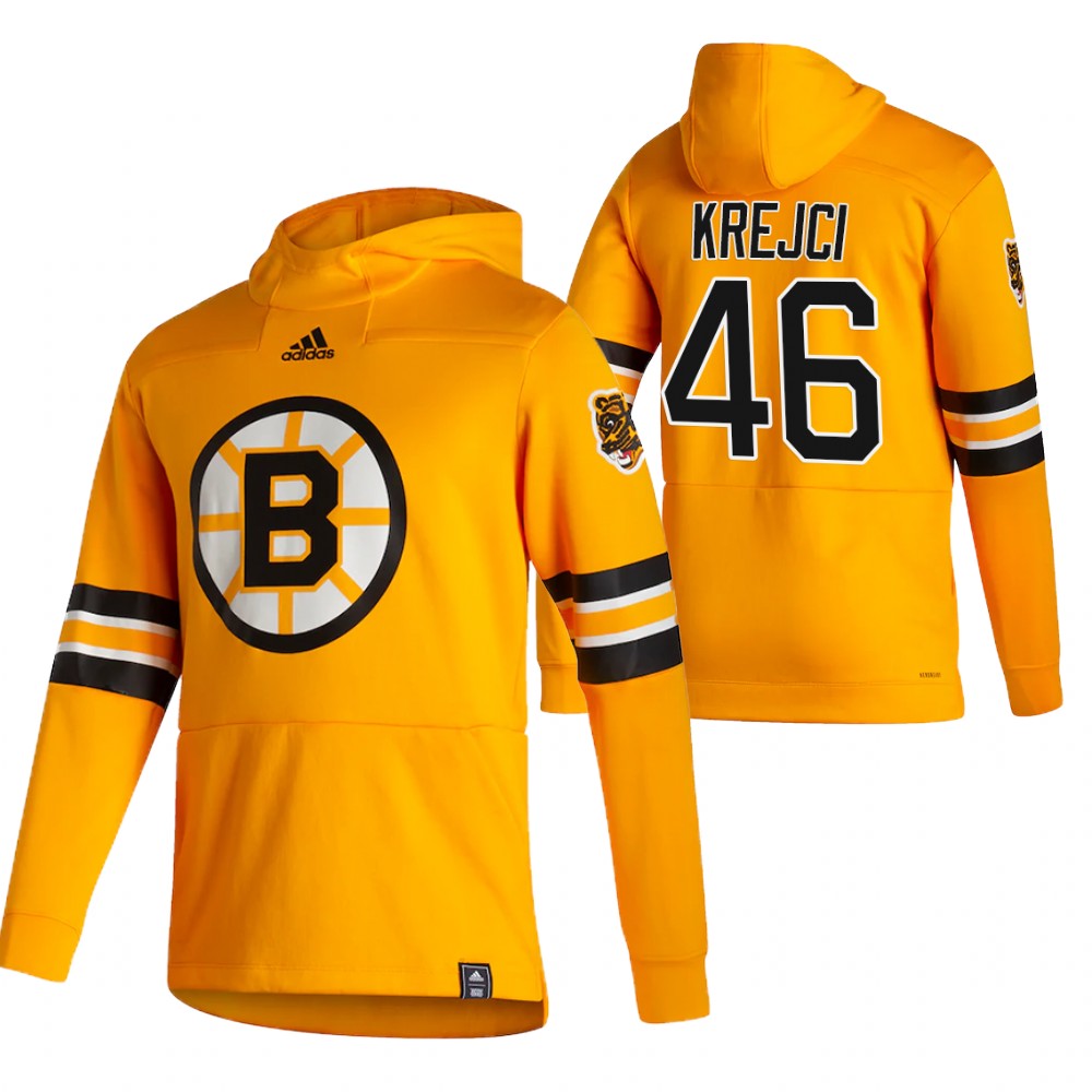 Boston Bruins #46 David Krejci Adidas Reverse Retro Pullover Hoodie Gold