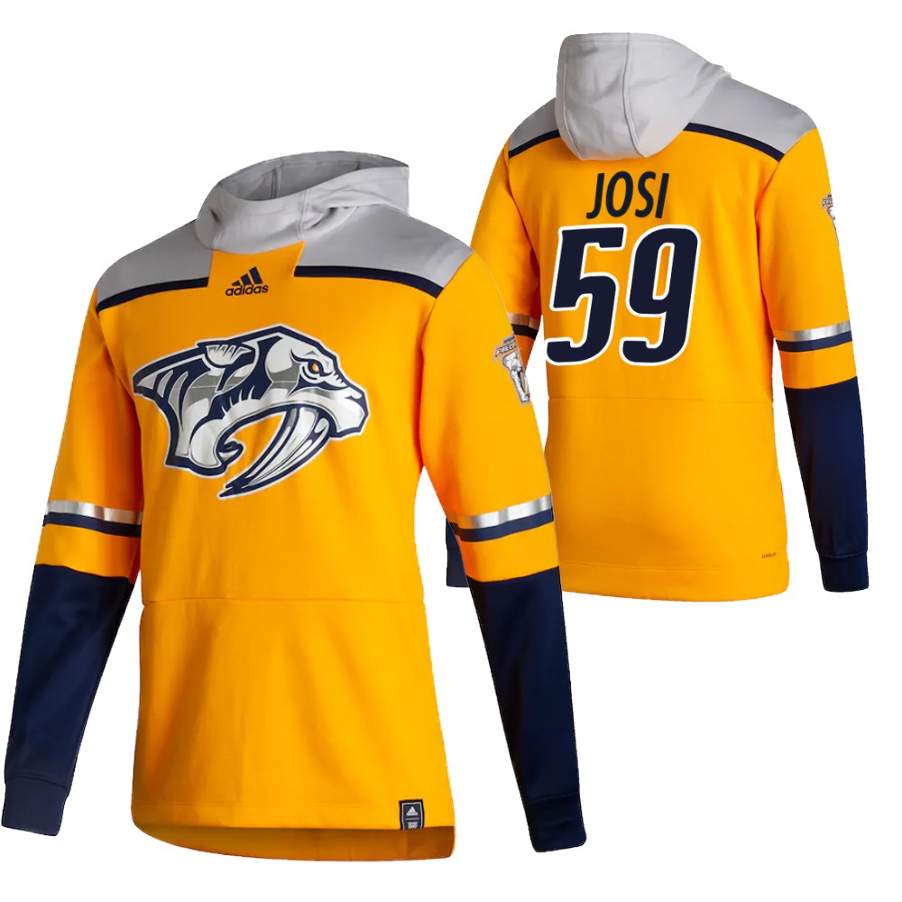 Nashville Predators #59 Roman Josi Adidas Reverse Retro Pullover Hoodie Gold