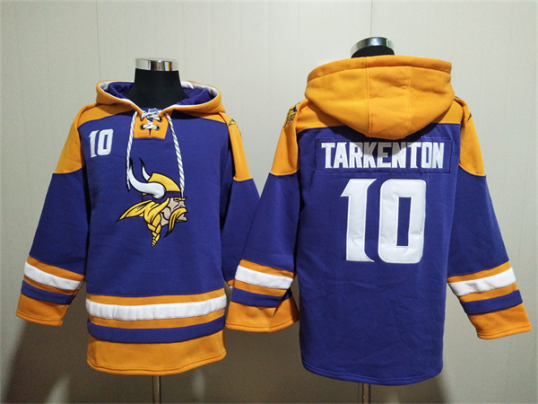 Minnesota Vikings #10 Fran Tarkenton Purple Yellow Ageless Must-Have Lace-Up Pullover Hoodie