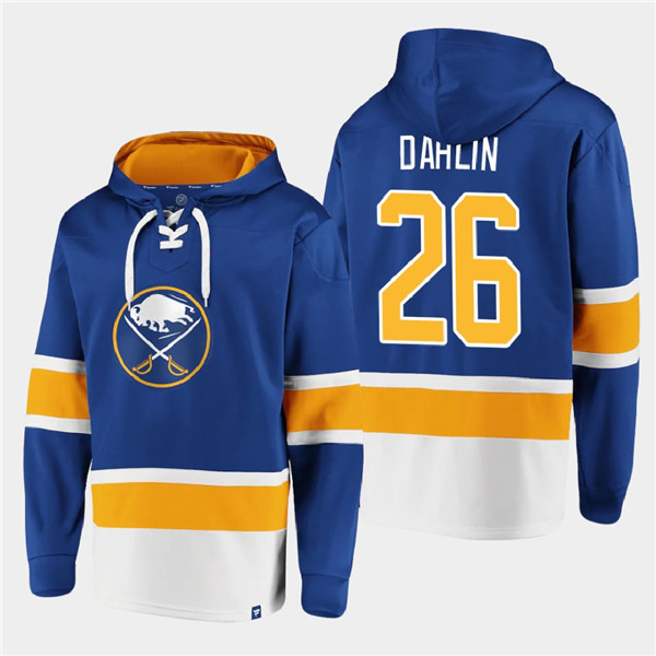 Buffalo Sabres #26 Rasmus Dahlin Royal Ageless Must-Have Lace-Up Pullover Hoodie