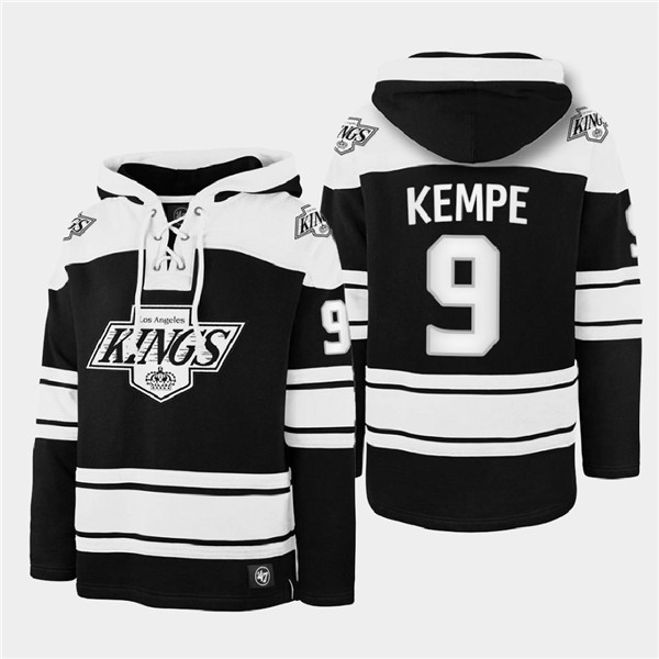 Los Angeles Kings #9 Adrian Kempe Black Ageless Must-Have Lace-Up Pullover Hoodie