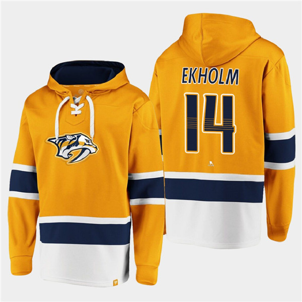 Nashville Predators #14 Mattias Ekholm Gold Ageless Must-Have Lace-Up Pullover Hoodie