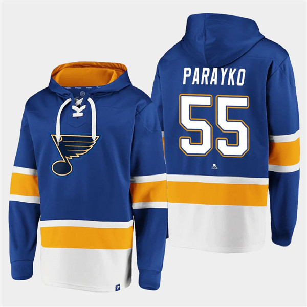 St. Louis Blues #55 Colton Parayko Blue Ageless Must-Have Lace-Up Pullover Hoodie