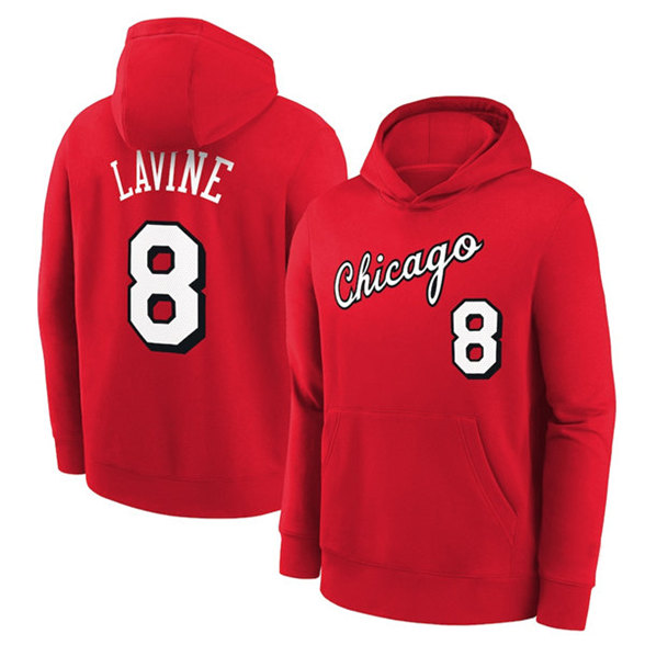 Chicago Bulls #8 Zach lavine Red Pullover Hoodie