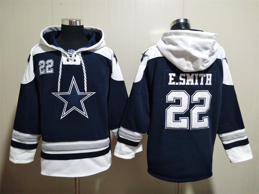 Dallas Cowboys #22 Emmitt Smith Navy Blue Ageless Must Have Lace Up Pullover Hoodie