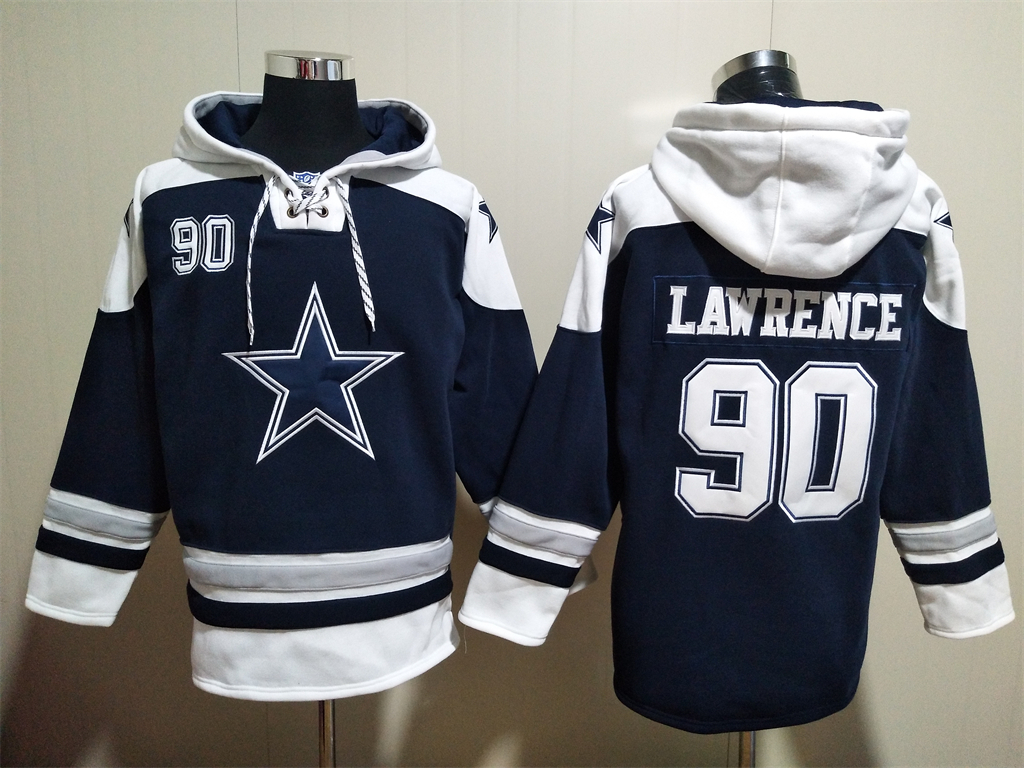 Dallas Cowboys #90 Demarcus Lawrence Navy Blue Ageless Must Have Lace Up Pullover Hoodie