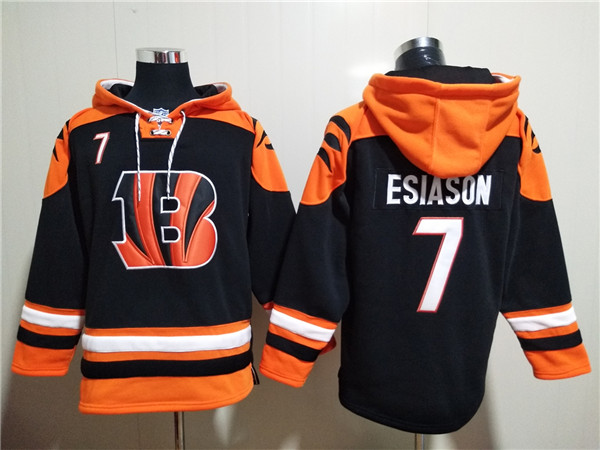 Cincinnati Bengals #7 Boomer Esiason Orange Black Ageless Must-Have Lace-Up Pullover Hoodie