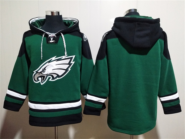 Philadelphia Eagles Blank Green Lace-Up Pullover Hoodie