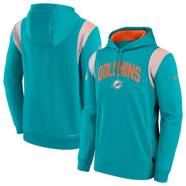 Miami Dolphins Aqua Sideline Stack Performance Pullover Hoodie