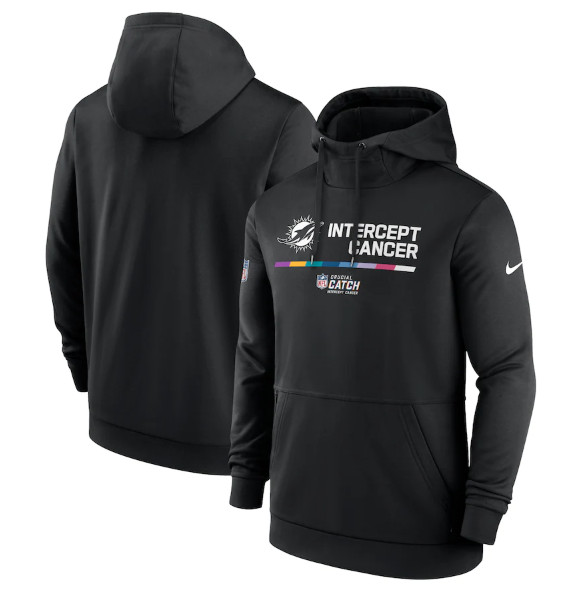 Miami Dolphins 2022 Black Crucial Catch Therma Performance Pullover Hoodie