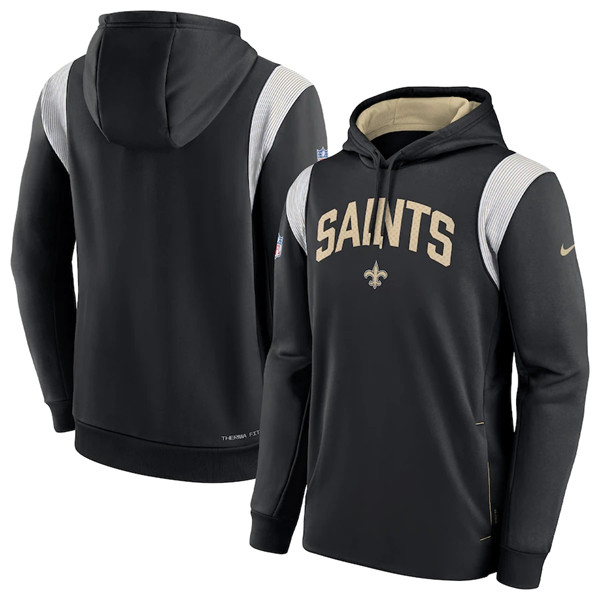 New Orleans Saints Black Sideline Stack Performance Pullover Hoodie