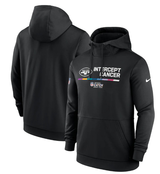 New York Jets 2022 Black Crucial Catch Therma Performance Pullover Hoodie