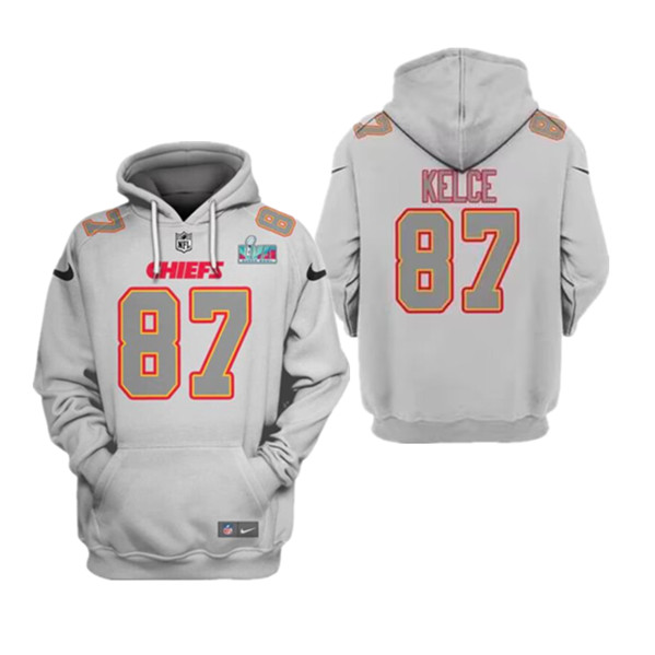 Kansas City Chiefs #87 Travis Kelce Gray Super Bowl LVII Pullover Hoodie