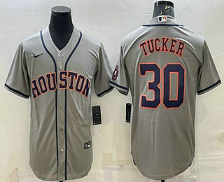 Houston Astros #30 Kyle Tucker Grey With Patch Stitched MLB Cool Base Nike Jersey