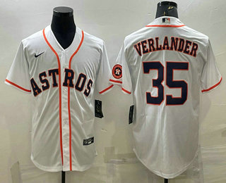 Houston Astros #35 Justin Verlander White With Patch Stitched MLB Cool Base Nike Jersey