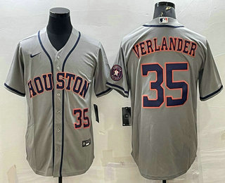 Houston Astros #35 Justin Verlander Number Grey With Patch Stitched MLB Cool Base Nike Jersey