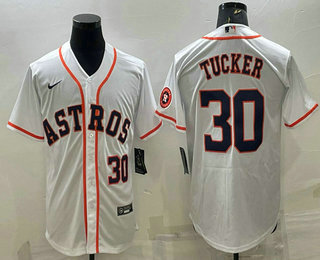 Houston Astros #30 Kyle Tucker Number White With Patch Stitched MLB Cool Base Nike Jersey