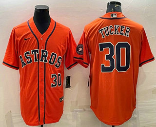 Houston Astros #30 Kyle Tucker Number Orange With Patch Stitched MLB Cool Base Nike Jersey