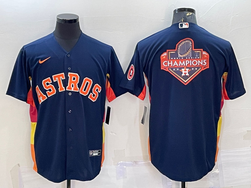 Houston Astros Navy Blue Champions Big Logo With Patch Stitched MLB Cool Base Nike Jersey