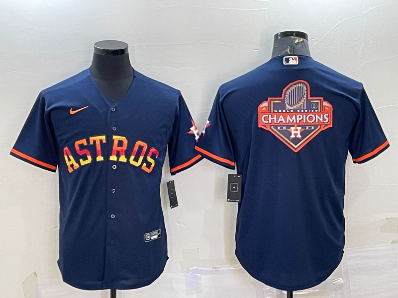 Houston Astros Navy Blue Rainbow Champions Big Logo Stitched MLB Cool Base Nike Jersey