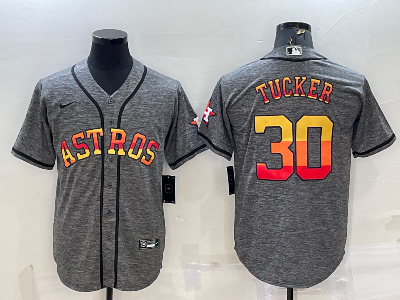 Houston Astros #30 Kyle Tucker Grey With Patch Cool Base Stitched Baseball Jersey