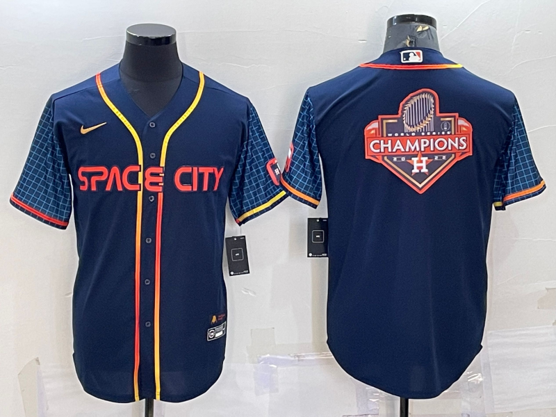 Houston Astros Navy Blue City Connect Champions Big Logo With Patch Stitched MLB Cool Base Nike Jers